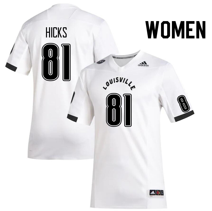 Women #81 Cataurus Hicks Louisville Cardinals College Football Jerseys Stitched Sale-White - Click Image to Close
